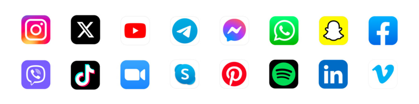 Social media apps. Editorial use signs. Isolated popular applications vector set. Social media icon.