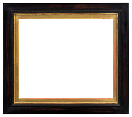 Black gold-trimmed frame from an old painting in PNG format on a transparent background.