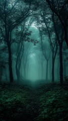 Obraz premium Mysterious Foggy Forest at Dusk - Made with Generative AI