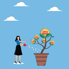 Businesswoman showing cryptocurrency tree