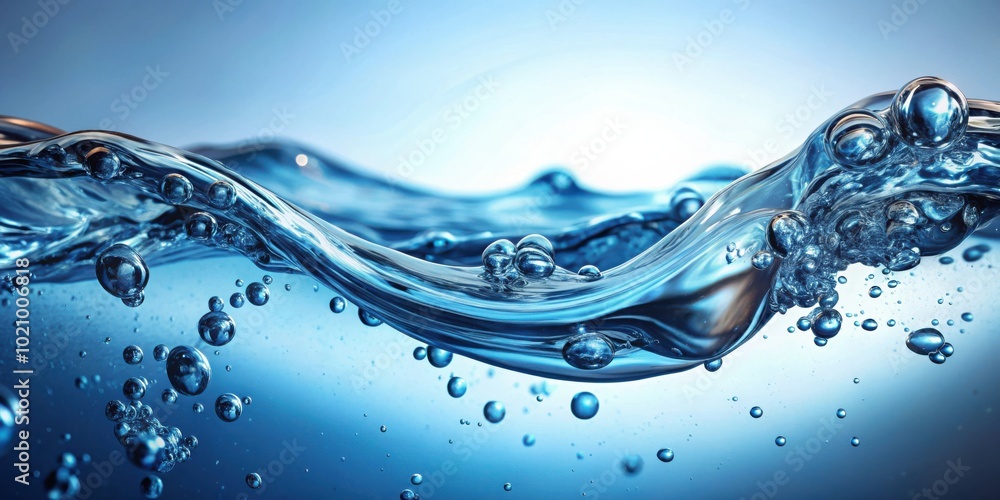 Aufkleber a close-up view of a rippling wave of clear blue water with numerous air bubbles suspended within it