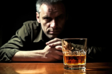 Adult Man Confronts Alcoholism with Contemplation