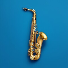 saxophone on blue background,generated ai