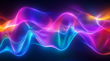 Obraz premium Vibrant Holographic Neon Waves, a mesmerizing display of colorful fluid patterns, undulating in a captivating dance, evoking a sense of futuristic energy and dynamic motion.