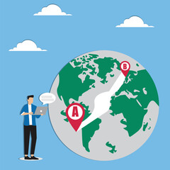 A Businessman is showing location globally