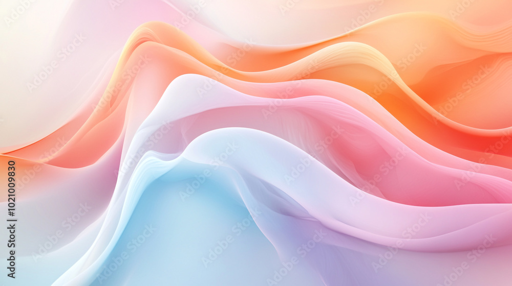 Poster an abstract background with flowing, colorful shapes that resemble fabric or liquid forms, creating 