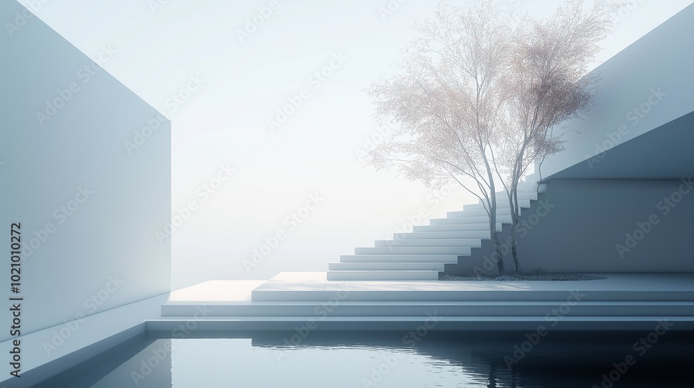 Aufkleber a minimalist modern architectural scene with a clean lines and open space.