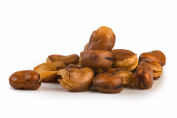 handful of roasted broad beans isolated on white background. organic fava beans close-up. bioproduct concept