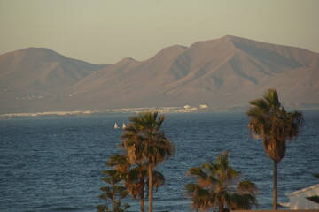 volcanic island of canary island with volcano and sea view