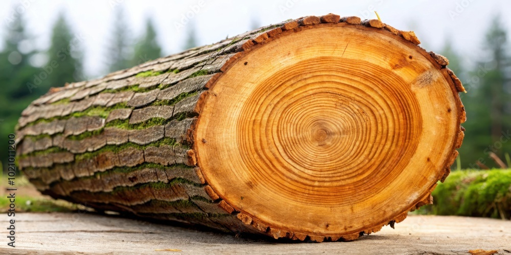 Poster A close-up view of a tree trunk revealing a intricate pattern of growth rings, each representing a year of life and growth.