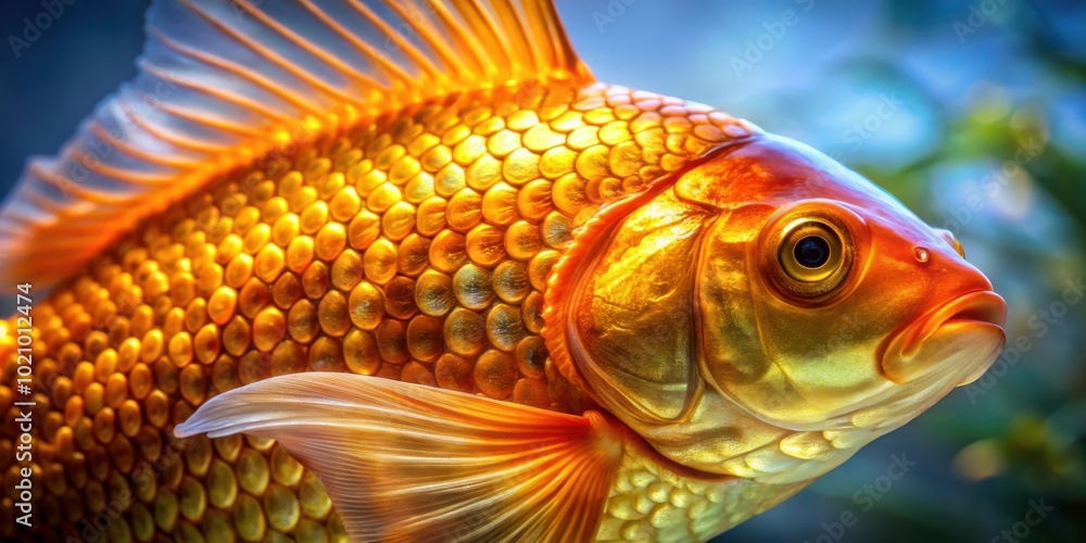 Poster A Detailed Close-up of a Goldfish's Fin and Scales, Showing the Intricate Patterns of Nature