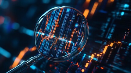 Financial data analysis under a magnifying glass, showcasing intricate details and patterns, enhanced by generative AI for insightful interpretation and clarity.