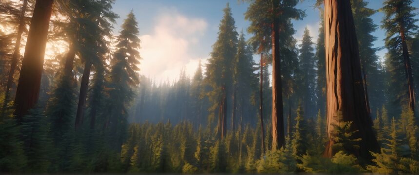 Ancient prehistoric big trees. Highly detailed and realistic illustration