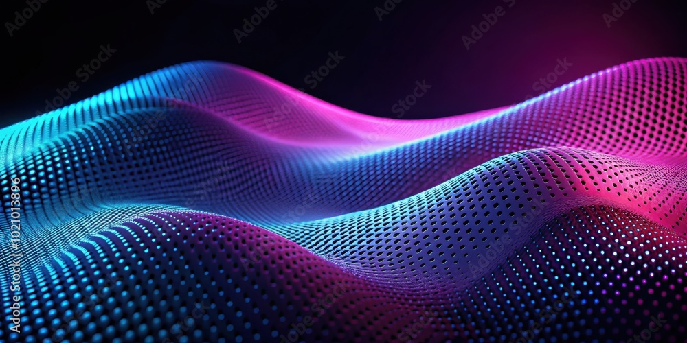 Poster abstract metallic grid surface with dynamic light patterns