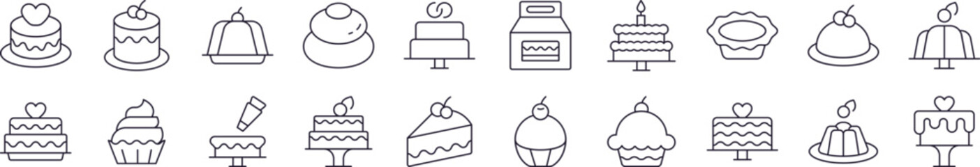 Cakes and Pastries Outline Picture Collection. Editable Stroke. Perfect for Infographics, Articles, Books, Flyers, Banners