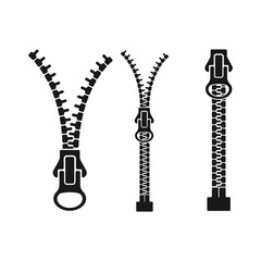 Zipper. Closed and open zip icon set. Vector illustration