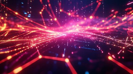 Obraz premium Abstract digital art featuring vibrant lines and dots creating a dynamic sense of motion in a blue and pink color palette