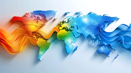 A colorful world map with abstract waves, representing global connectivity and diversity.