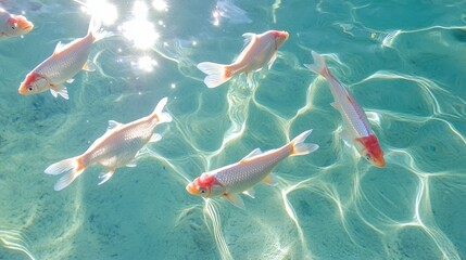 Colorful Koi Fish Swimming in Clear Water