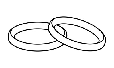 Hand drawn cute outline illustration golden wedding rings. Flat vector engagement rings sticker line art doodle. Propose and marriage. Valentine's Day and love concept icon. Vow and promise. Isolated.