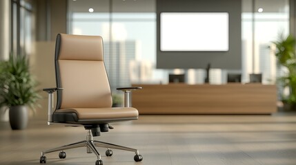 A premium [office chair] with lumbar support, sleek professional workspace, Picture taken by camera 35mm+ lens