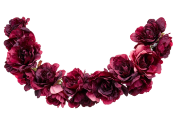 Beautiful burgundy roses arranged in a decorative wreath, perfect for various design projects and celebrations.