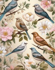 Colorful birds on branches