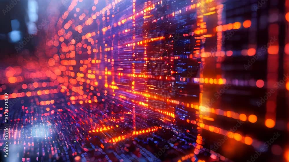 Poster vibrant, digital representation of code and data. perfect for technology, data science, and cybersec