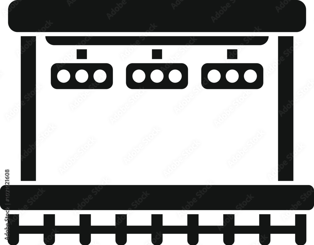 Poster black and white vector illustration of an empty bus stop with an electronic timetable showing the ar