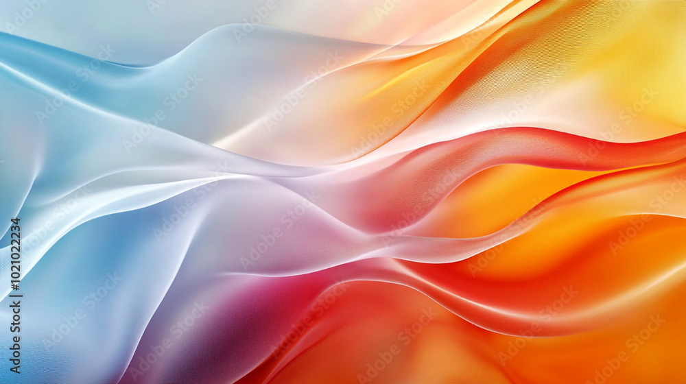 Poster an abstract background with flowing, colorful shapes that resemble fabric or liquid forms, creating 