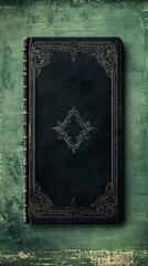 Fototapeta premium A black leather book with decorative borders