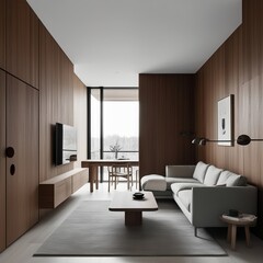 Minimalist Interior design with wooden and concrete wall