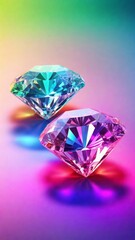 Fototapeta premium White shiny diamonds in a rainbow light background 
