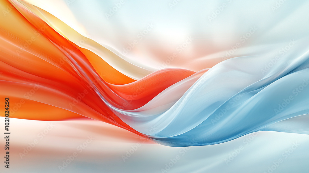Poster an abstract background with flowing, colorful shapes that resemble fabric or liquid forms, creating 