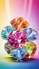 Fototapeta premium White shiny diamonds in a rainbow light background 