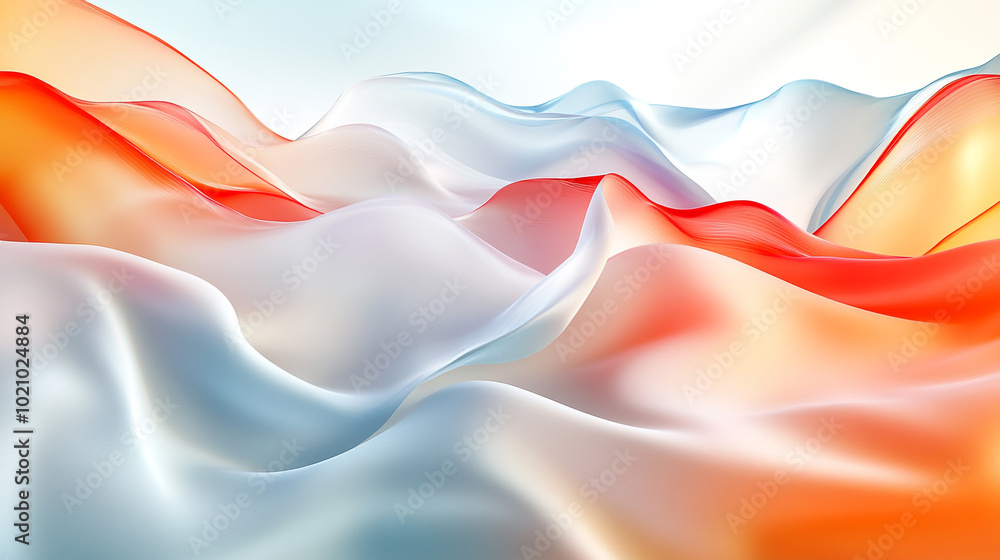 Poster an abstract background with flowing, colorful shapes that resemble fabric or liquid forms, creating 