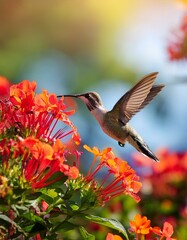 Naklejka premium Hummingbird feeding on flowers
