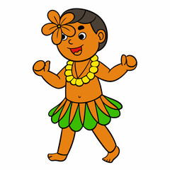 a man wearing a Traditional native  Hawaiian Clothing. He is dancing with flowers