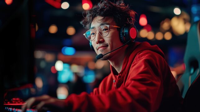 Gamer focused in a vibrant esports arena