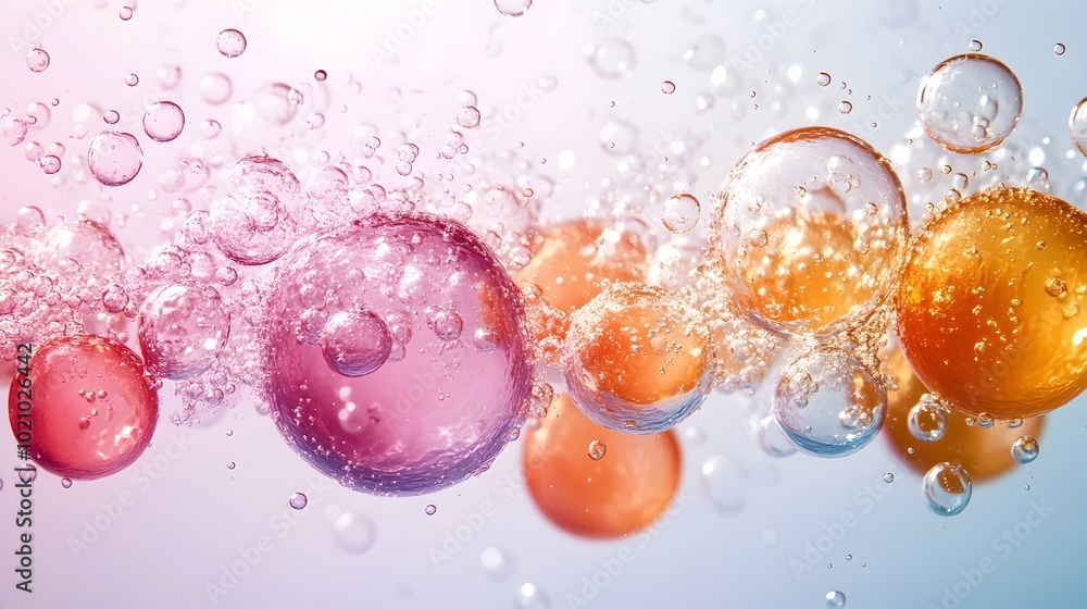 Poster mesmerizing abstract composition featuring a dynamic arrangement of vibrant,colorful water bubbles f