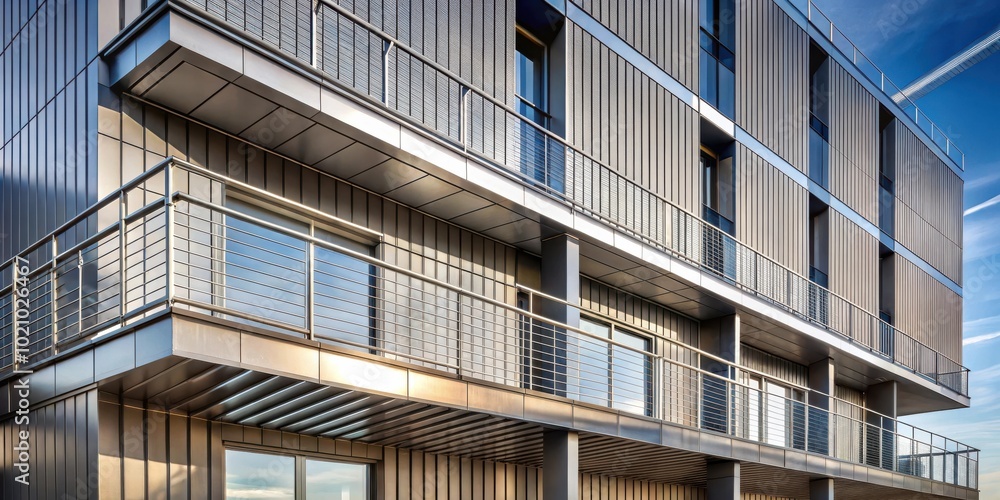 Aufkleber modern architecture with sleek steel railings and a muted color palette