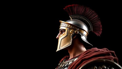 Roman Soldier Helmet Profile Portrait Black Background