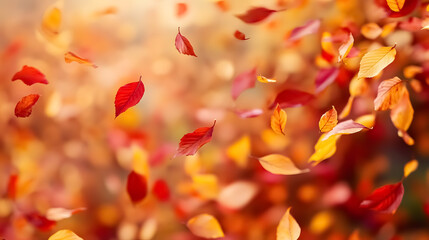 Red and Yellow Autumn Tree Leaves in the Air Cut Out: Cut-out images of red and yellow autumn leaves in mid-air, capturing the movement and vibrant colors of fall.