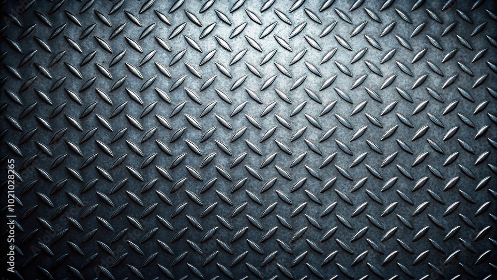 Poster A textured metal sheet with a diamond pattern, featuring a subtle light source creating a captivating interplay of shadows and highlights.