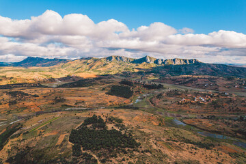 Madagascar - aerial view of country side at sunset