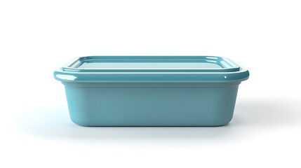 Blue Square Plastic Food Storage Container with Lid Isolated on White Background