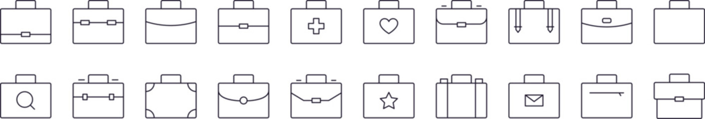 Briefcase for Office Work and Business Outline Picture Collection. Editable Stroke. Perfect for Infographics, Articles, Books, Flyers, Banners