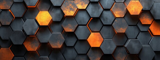 A black and orange hexagonal pattern