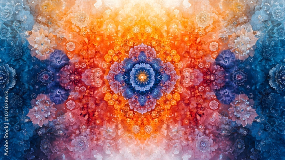 Poster mesmerizing fractal kaleidoscope of vibrant swirling patterns and cosmic energies. a digital abstrac