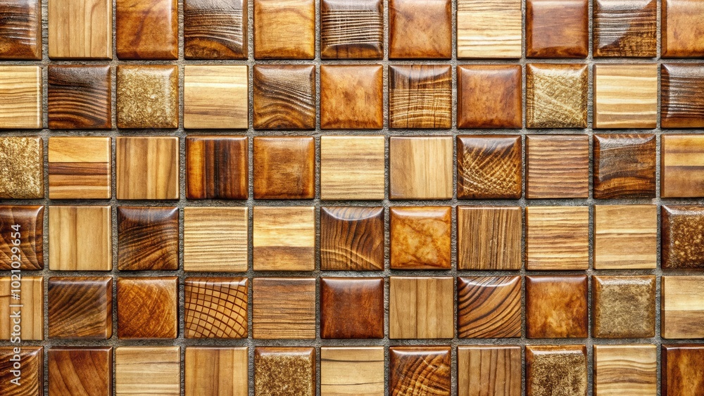 Poster A seamless pattern of square tiles with wood-grain texture in a mosaic arrangement.
